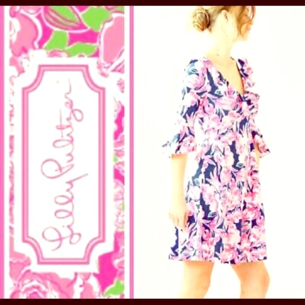 Lilly Pulitzer Inky navy flamingle stirling dress